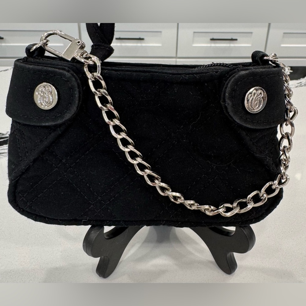 Vera Bradley Black Quilted Micro Bag Y2K Silver Chain Mini Purse